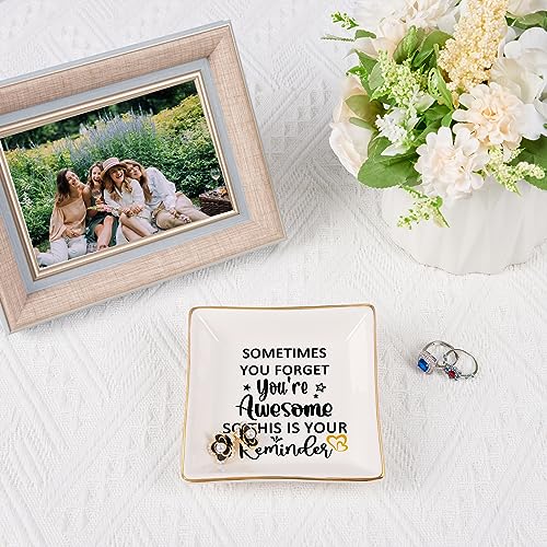 Spegiffu You Are Awesome Jewelry Dish - White Ceramic Square Tray, 4" x 4" x 0.8" - Gift for Women: Birthday, Christmas, Mother's Day, Retirement, Valentines, Teacher, Nurse, Mom, Best Friend - Image 2