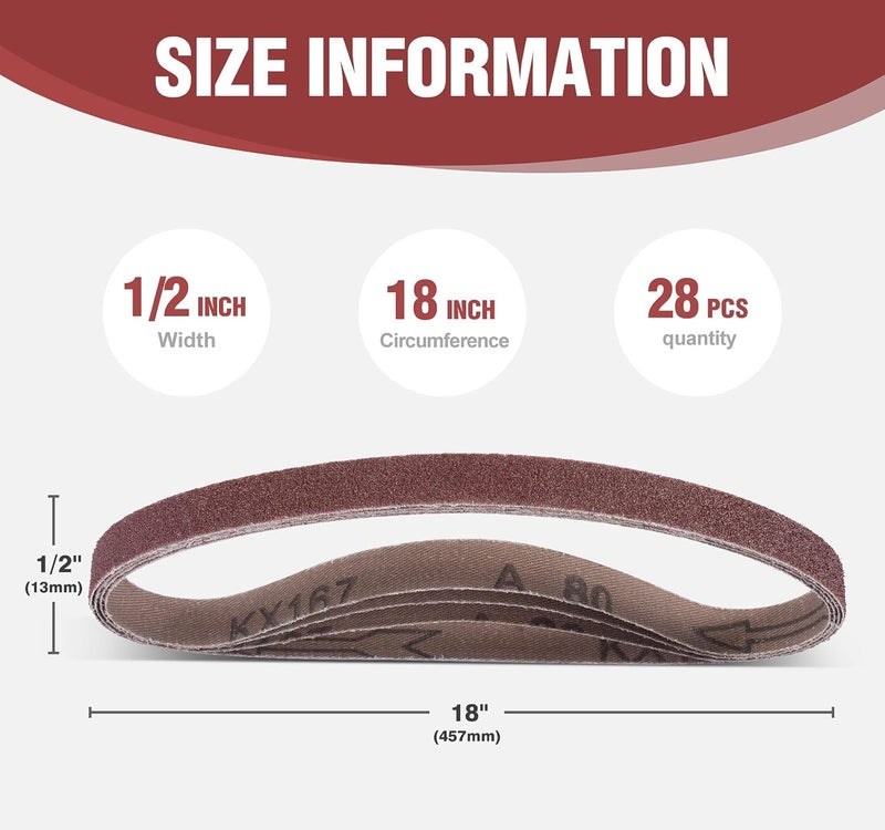 S SATC 1/2x18 Inch Sanding Belts 28 Pcs 4 each of 36/40/60/80/120/180/240 Assorted Grits Sanding Belt Long-Lasting Perfect for Woodworking, Metalworking, and More - Image 3