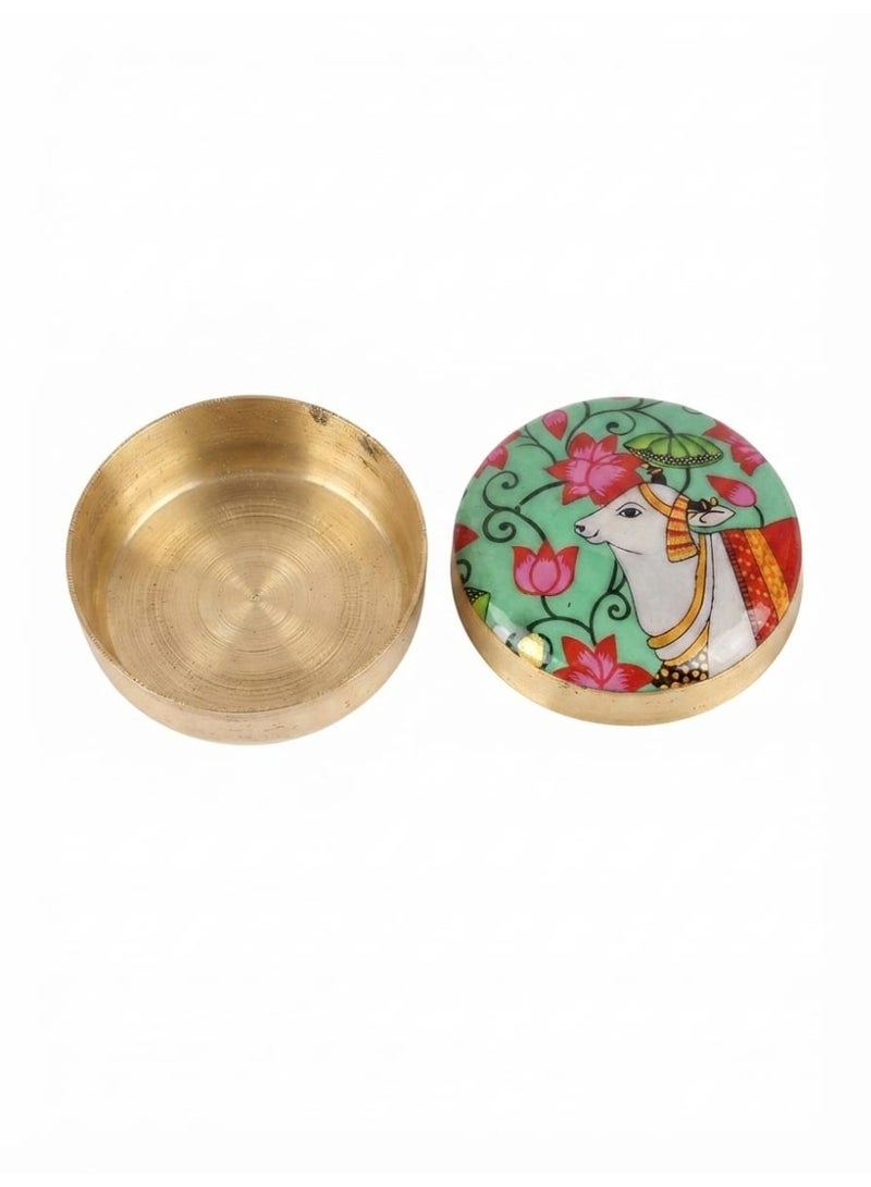 Kumkum Holder with Cow Design Lid -Screw Type - Image 2