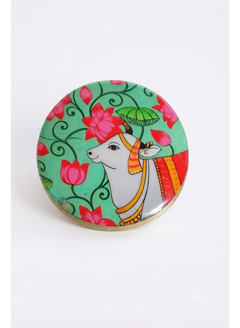 Kumkum Holder with Cow Design Lid -Screw Type - Image 1