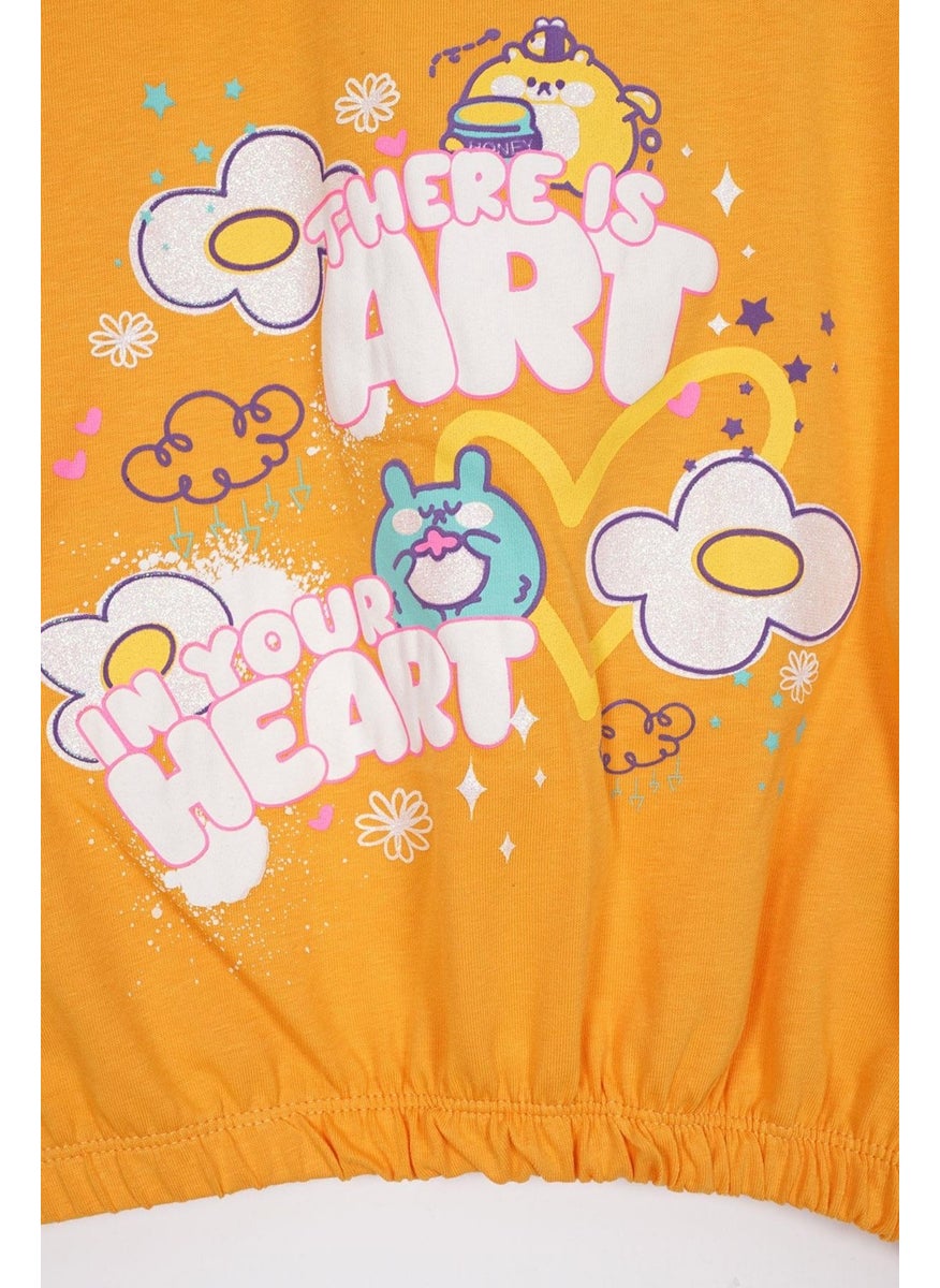 WEWE - There Is Art Printed Mustard Pink Color Girls T-Shirt - Image 1