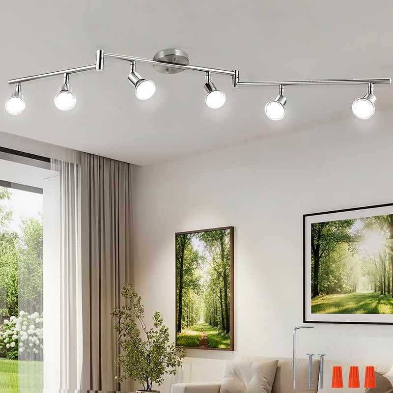IBOO 6-Light Adjustable Dimmable Track Lighting Kit, Flexible Foldable Arms,Satin Nickel Kitchen,Hallyway Bed Room Lighting Fixture, GU10 Base Bulbs not Included - Image 1