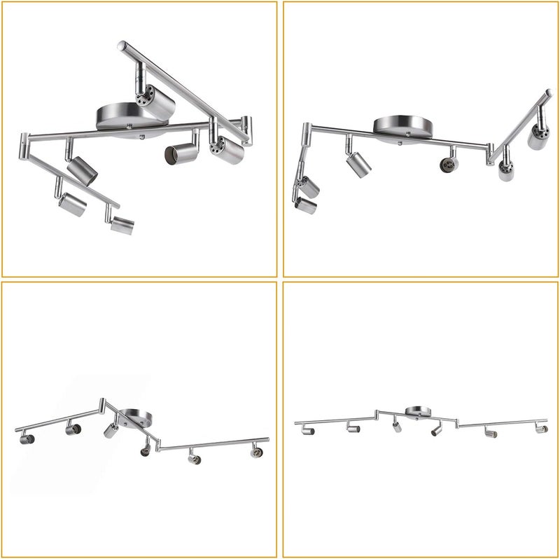 IBOO 6-Light Adjustable Dimmable Track Lighting Kit, Flexible Foldable Arms,Satin Nickel Kitchen,Hallyway Bed Room Lighting Fixture, GU10 Base Bulbs not Included - Image 3
