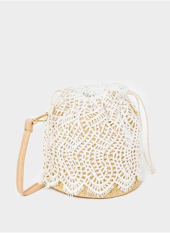 Styli Lace Insert Crossbody Bag with Drawstring  - Image 1