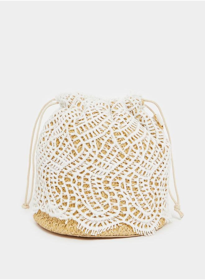 Styli Lace Insert Crossbody Bag with Drawstring  - Image 3