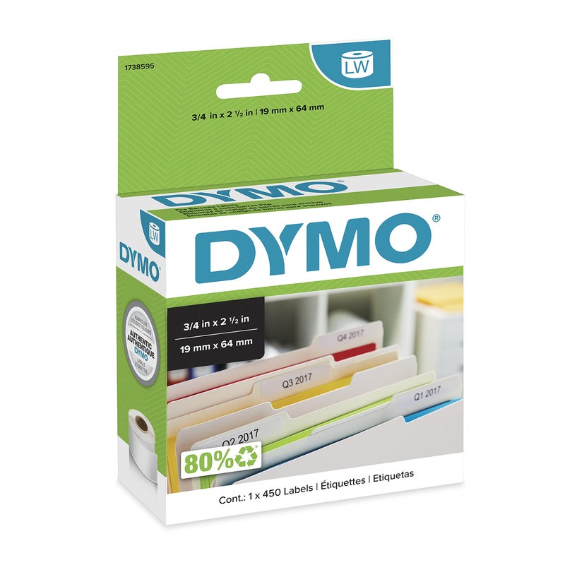 DYMO Authentic LW File Barcode Labels for LabelWriter Label Printers, White, 3/4" x 2-1/2", 1 Roll of 450 - Image 1