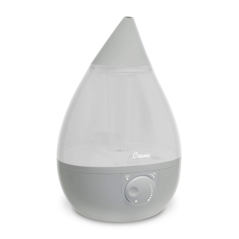 Crane Ultrasonic Teardrop Cool Mist Humidifier, Large 1 Gal Tank, Automatic Shut-Off, Baby Humidifiers for Nursery and Bedroom, Grey - Image 1