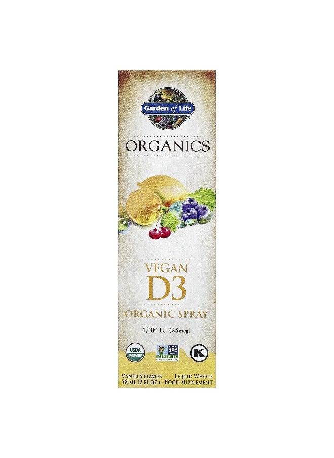 Garden of Life Garden of Life, MyKind Organics, Vegan D3 Organic Spray, Vanilla, 25 mcg (1,000 IU), 2 fl oz (58 ml)  - Image 1