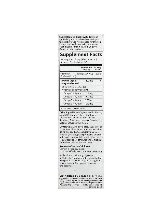 Garden of Life Garden of Life, MyKind Organics, Vegan D3 Organic Spray, Vanilla, 25 mcg (1,000 IU), 2 fl oz (58 ml)  - Image 2