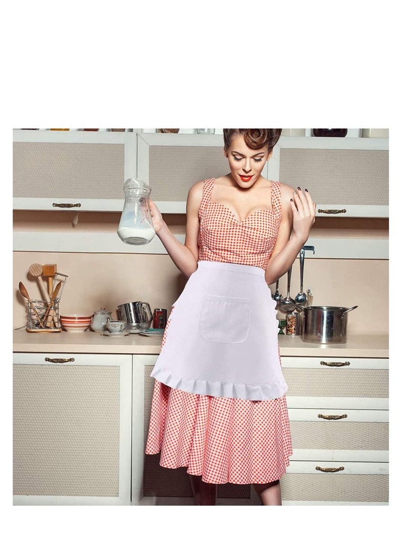 SYOSI White Waist Apron Half Apron Kitchen Half Waist Apron Ruffle Chef Work Bib Maid Apron Dress Bistro Server Aprons for Waitress Cosplay Costume - Image 4