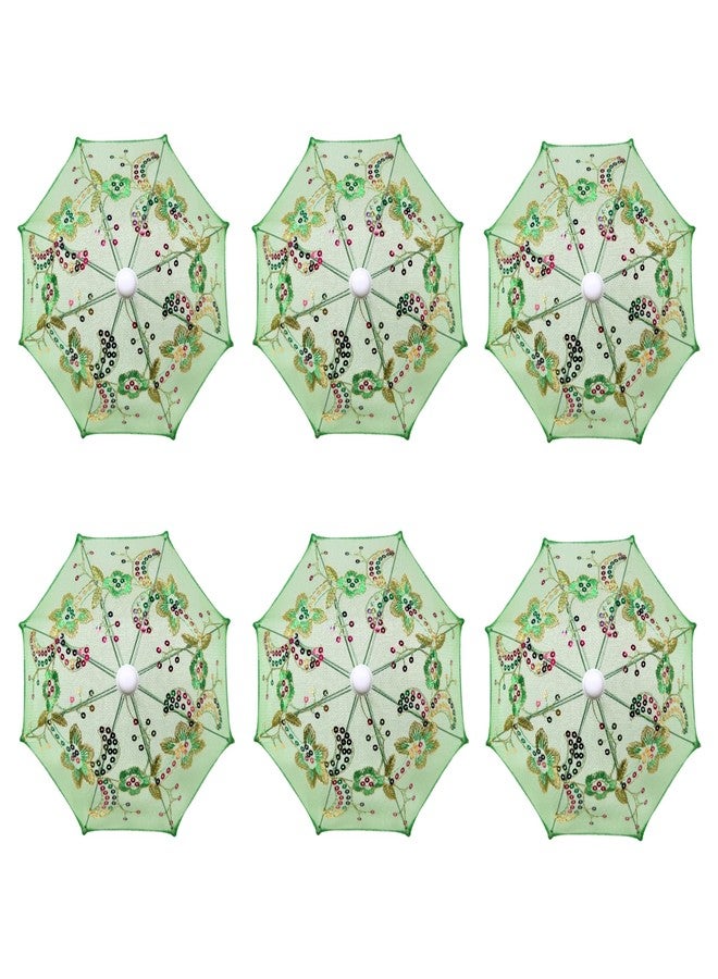 ذاي كوليكتبلز مجموعة THY COLLECTIBLES من 6 مظلات صغيرة من الدانتيل مزينة بالترتر - مظلات صغيرة رقيقة مزخرفة لحفلات الزفاف، وحفلات استقبال المولود، والحفلات والمناسبات - قطر 11.6 بوصة (أخضر) - Image 1