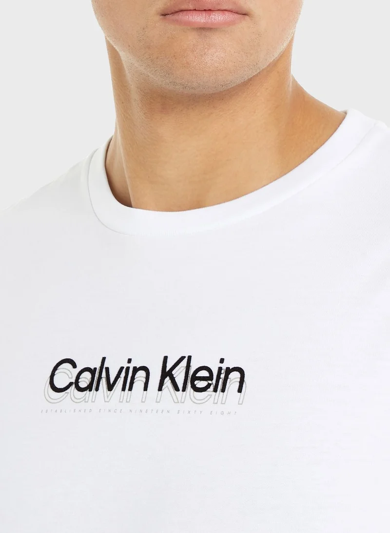 CALVIN KLEIN Flock Logo Crew Neck T-Shirt