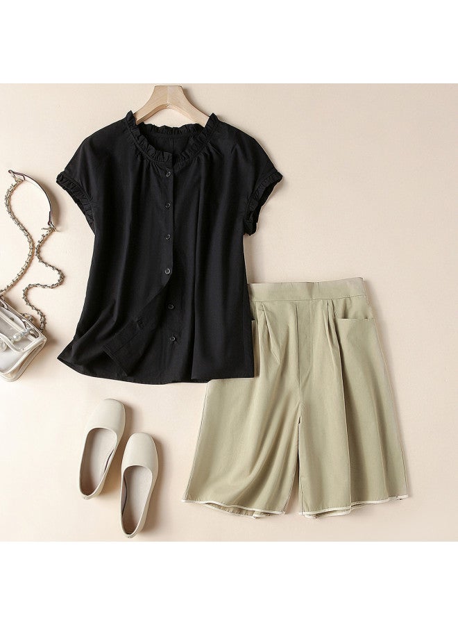 XINYANG Women's Pure Cotton Casual Short Sleeve Top & Shorts Set - 2025 Summer Two-piece Loungewear For Home And Outdoor Wear - Image 2
