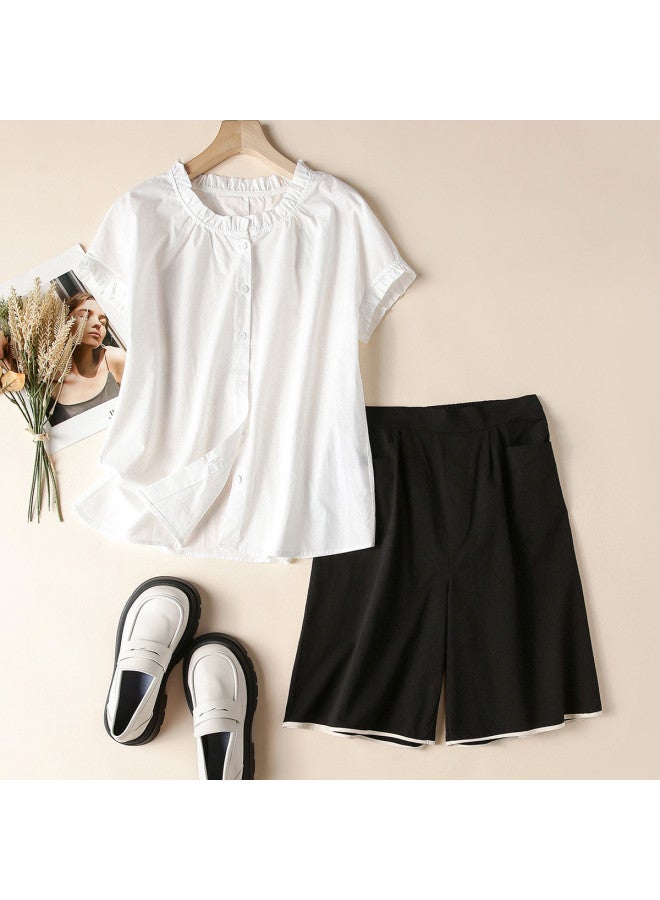 XINYANG Women's Pure Cotton Casual Short Sleeve Top & Shorts Set - 2025 Summer Two-piece Loungewear For Home And Outdoor Wear - Image 3