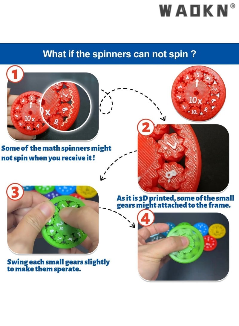 Math Spinner Fidget Toys, Set of 9 Colorful Math Fact Spinners, Educational Number Game for Kids, Interactive Learning Tool for Multiplication and Division, Stress-Relieving Fidget Spinner