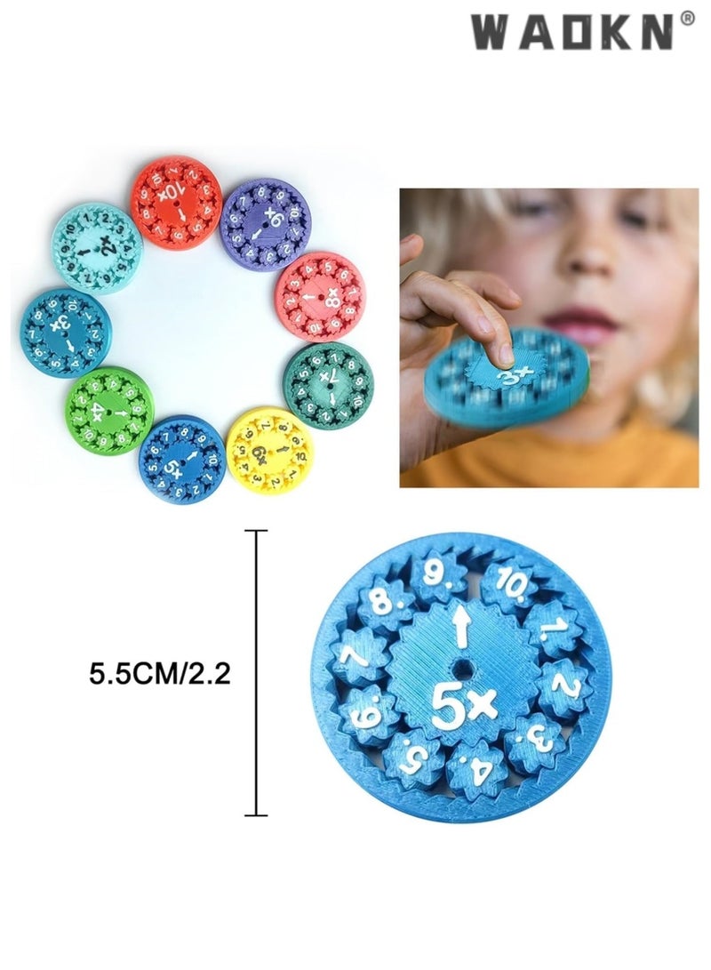Math Spinner Fidget Toys, Set of 9 Colorful Math Fact Spinners, Educational Number Game for Kids, Interactive Learning Tool for Multiplication and Division, Stress-Relieving Fidget Spinner
