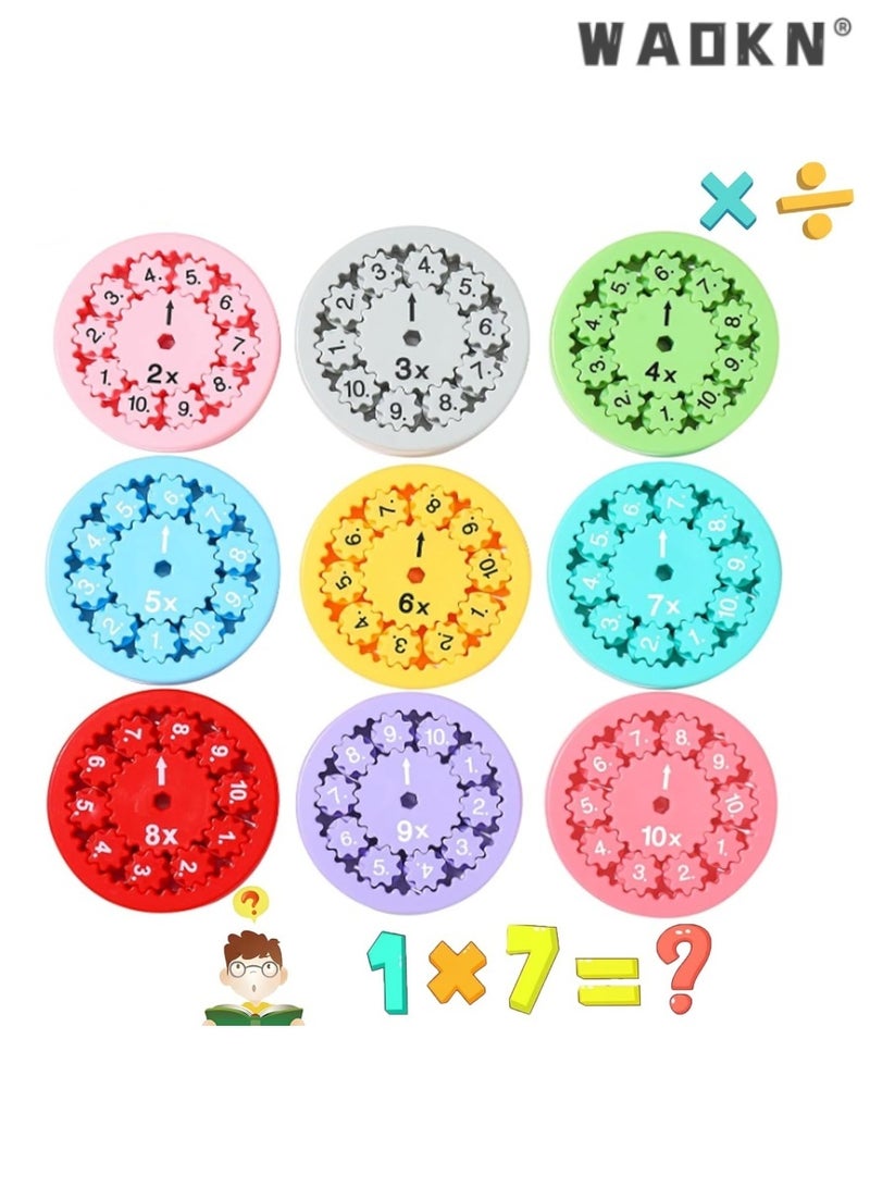 Math Spinner Fidget Toys, Set of 9 Colorful Math Fact Spinners, Educational Number Game for Kids, Interactive Learning Tool for Multiplication and Division, Stress-Relieving Fidget Spinner