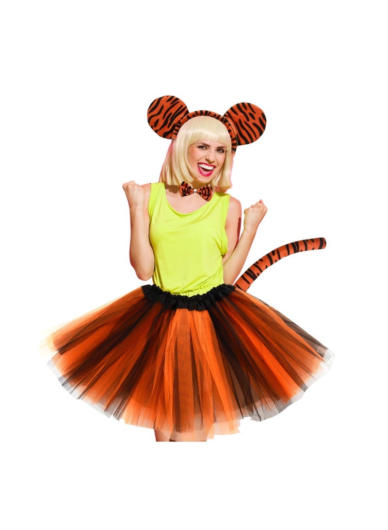كابتن تيك 5 Pcs Kids Girls Tiger Costume Set,Tiger Ear Headband Nose Tail,Bow Tie and Tutu Skirt Costume Accessory Set for Cosplay Costume Party Decor DIY,Animal Fancy Dress Costume Kit Animal Costume - Image 3