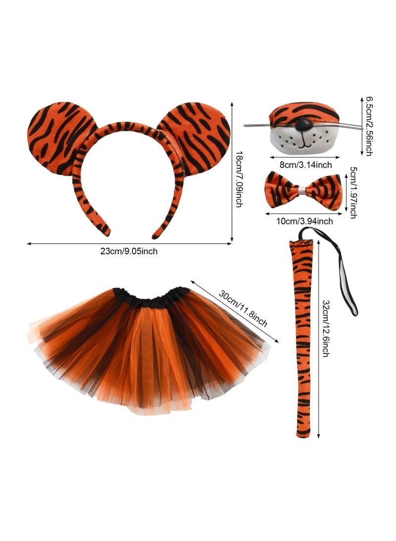 كابتن تيك 5 Pcs Kids Girls Tiger Costume Set,Tiger Ear Headband Nose Tail,Bow Tie and Tutu Skirt Costume Accessory Set for Cosplay Costume Party Decor DIY,Animal Fancy Dress Costume Kit Animal Costume - Image 4