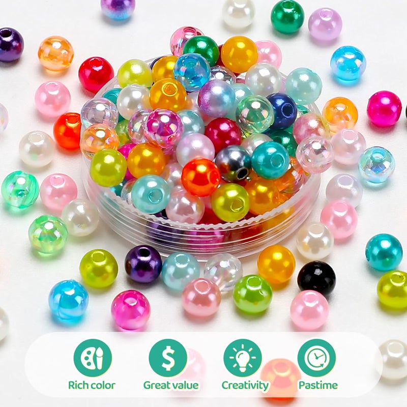 GAGANIU 2400pcs Pearl Beads, 47 Colors Round Beads for Bracelets, Multicolor Bracelet Making Kit, for Jewelry Making with Elastic String, DIY Crafts Set (6mm) - Image 4
