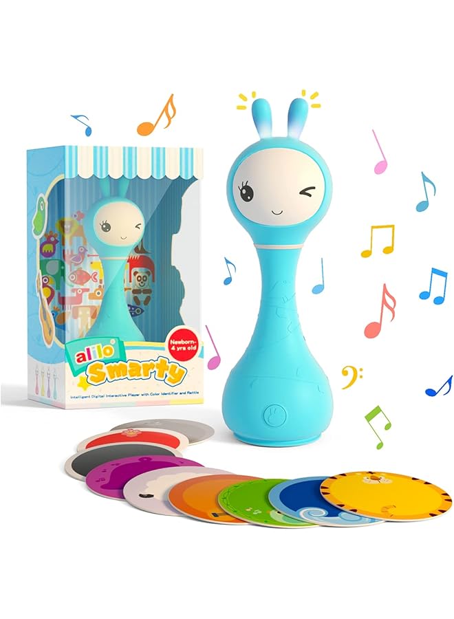 أليلو سمارتي شيك اند تيل راتل R1 سمارتي قصص الموسيقى الزرقاء وتعلم الألوان للأطفال، صوت هاي فاي، تضيء الأذنين، شحن يو اس بي 0 بلس - Image 1