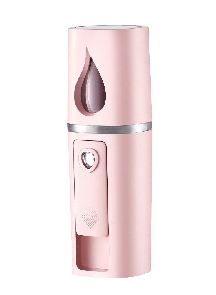AROAQ Portable Nano Facial Mister, USB rechargeable Mini Facial Steamer, Facial Handy Mist Sprayer with Mirror Design on Top Nano negative ion cold spray for Skin Care & Facial Body Moisturized, (Pink) - Image 1