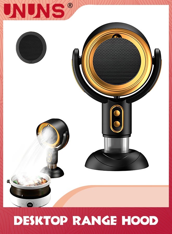 UNUNS شفاط سطح المكتب، مروحة شفط سطح المكتب بمنفذ USB، سرعتان قابلتان للتعديل للرياح، كوب تجميع زيت قابل للفصل، للمنزل، المطبخ، القدر الساخن، السيارة الترفيهية، أسود ذهبي - Image 1