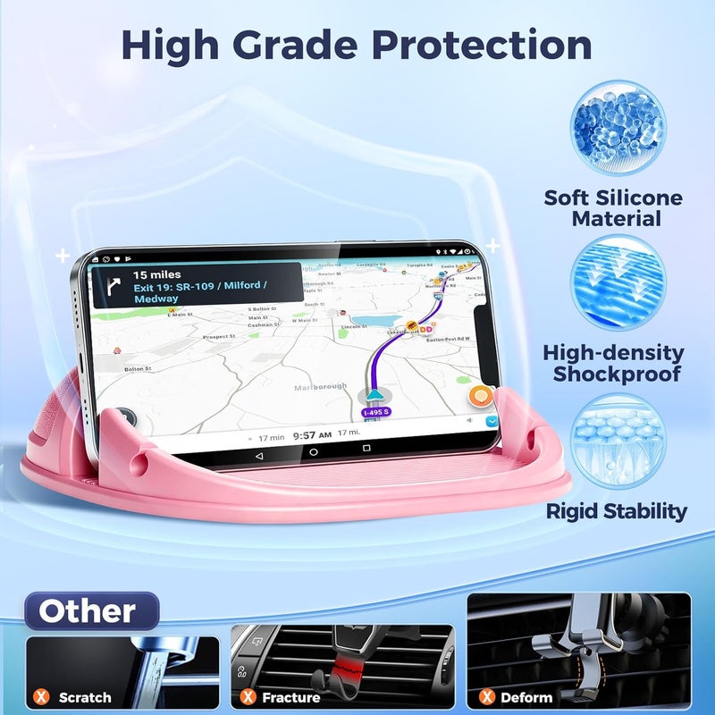 Loncaster Phone Holder, Mount Silicone Pad Mat for Various Dashboards, Slip Free Desk Stand Compatible with iPhone, Samsung, Android Smartphones, GPS Devices and More, Pink - Image 3