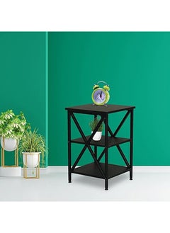 RIGID Steel X-Shape 3 Tier Side Table with Wooden Top Black 60x40x40cm  - Image 1