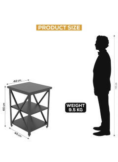 RIGID Steel X-Shape 3 Tier Side Table with Wooden Top Black 60x40x40cm  - Image 2