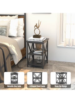 RIGID Steel X-Shape 3 Tier Side Table with Wooden Top Black 60x40x40cm  - Image 4