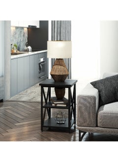 RIGID Steel X-Shape 3 Tier Side Table with Wooden Top Black 60x40x40cm  - Image 5