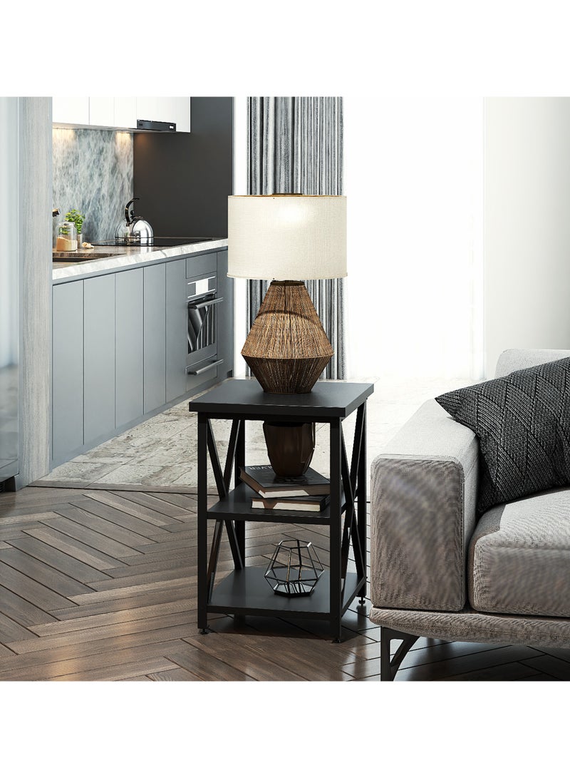 RIGID Steel X-Shape 3 Tier Side Table with Wooden Top Black 60x40x40cm  - Image 5