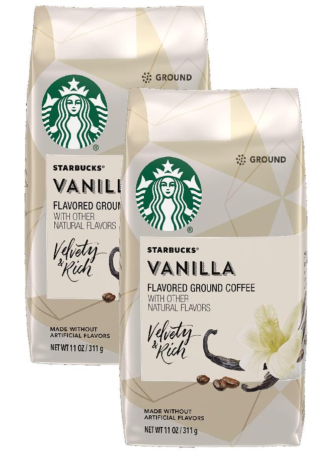 Starbucks Flavored Ground Coffee, Vanilla Flavor, Velvety & Rich, Made without Artificial Flavors, FlavorLock Packaging, 11-Ounce Bag (Pack of 2 Bags) - Image 1
