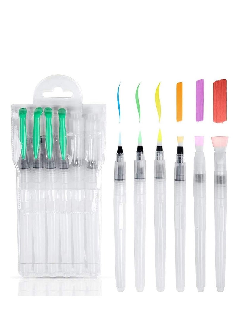 Premify Watercolor Brush Pen Paintbrush Pack of 6 - Assorted Nibs. Refillable Ink and Water Brush Pens for Watercolour Acrylic Art/Painting, Colour Blending and Calligraphy Brushes, Artists Brushpens - Image 1