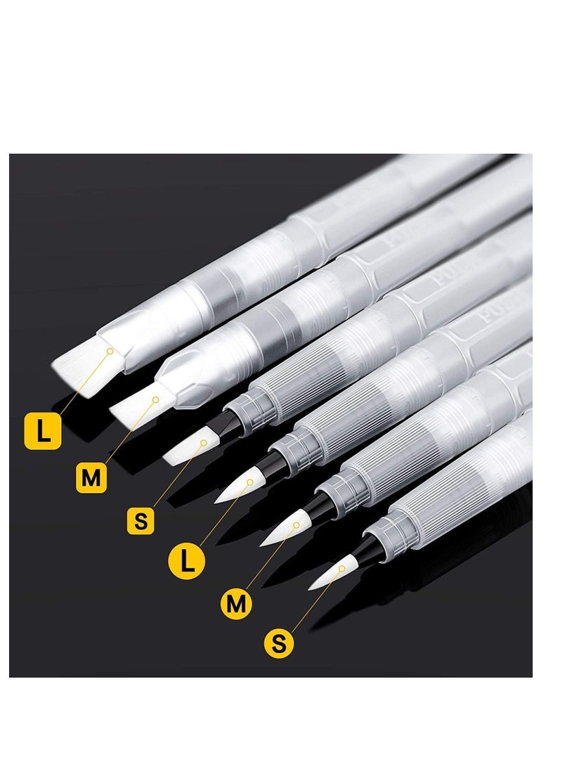 Premify Watercolor Brush Pen Paintbrush Pack of 6 - Assorted Nibs. Refillable Ink and Water Brush Pens for Watercolour Acrylic Art/Painting, Colour Blending and Calligraphy Brushes, Artists Brushpens - Image 4