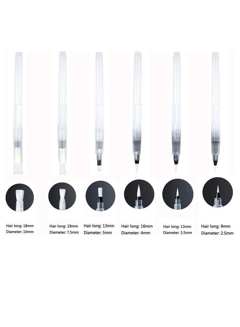 Premify Watercolor Brush Pen Paintbrush Pack of 6 - Assorted Nibs. Refillable Ink and Water Brush Pens for Watercolour Acrylic Art/Painting, Colour Blending and Calligraphy Brushes, Artists Brushpens - Image 2