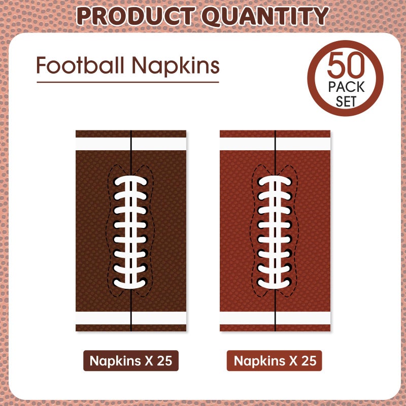 Litmitfu 50 Pack Football Napkins Party Supplies - Rectangle Rugby Pattern Napkin Bulk, 3-Ply Brown Disposable Paper Hand Towels Napkins Set for Football Game Day Tailgate Party Favors Table Decorations - Image 4
