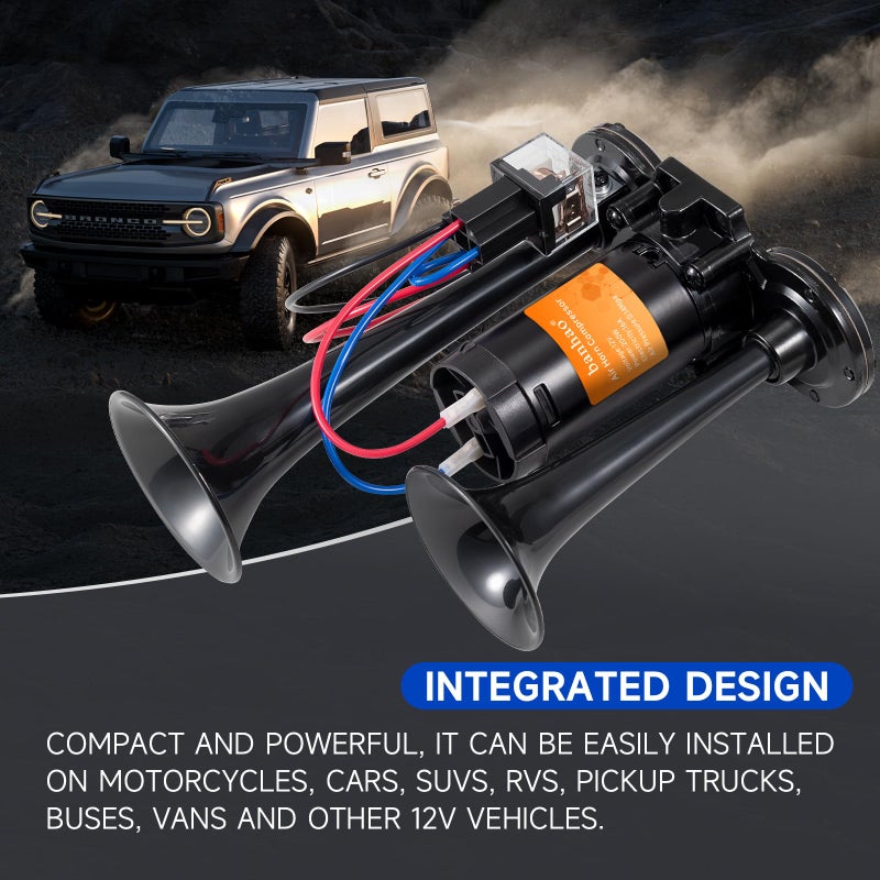 BANHAO Electric Air Horn for Truck 150dB Super Loud Black Horns Dual Trumpet with Compressor for Any 12V Vehicles Trucks Motorcycle Pickup Trains Cars Boats (Black integrated Air Horn) - Image 4