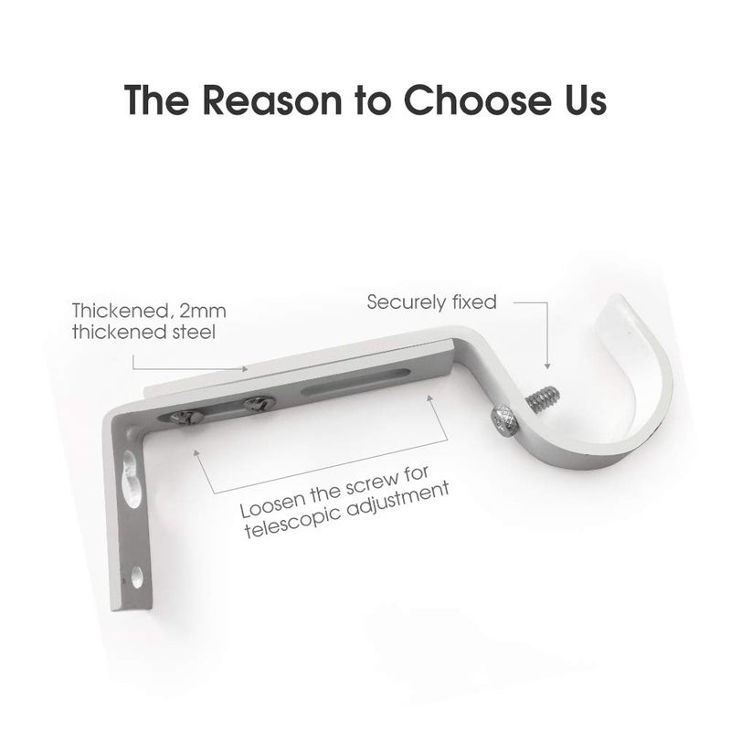 IHRDNNR Curtain Rod Brackets Heavy Duty Drapery Hardware Adjustable Rod Holders for 7/8 or 1 Inch Rods, Set of 3 (White, fits rods up to 1 inch) - Image 2