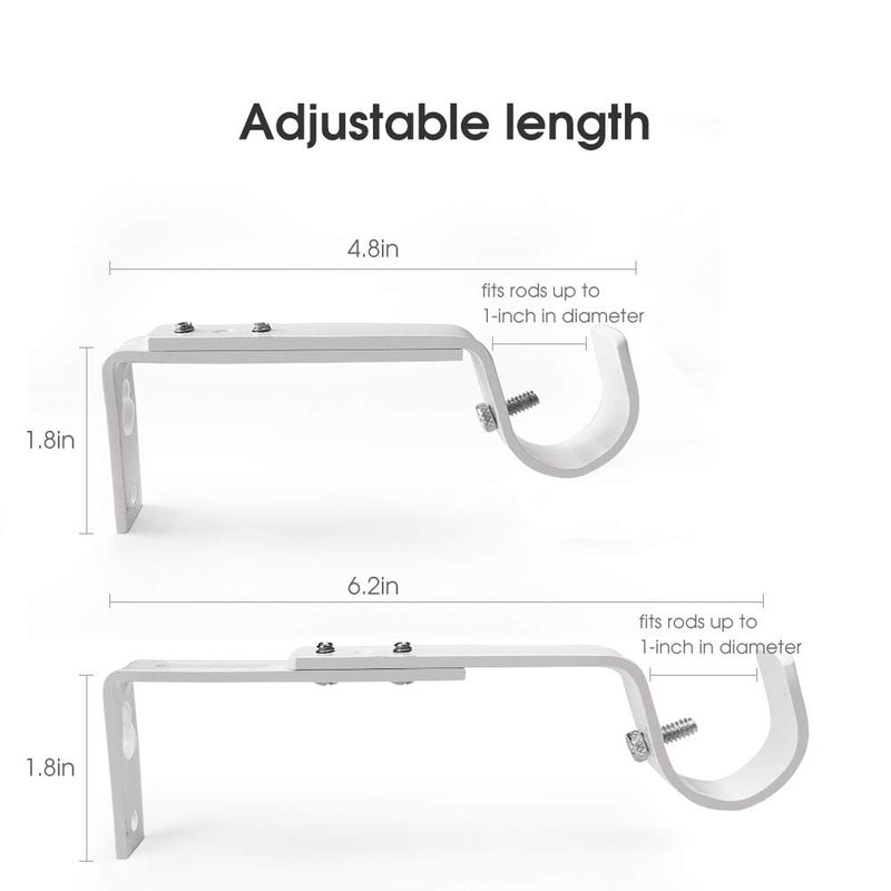 IHRDNNR Curtain Rod Brackets Heavy Duty Drapery Hardware Adjustable Rod Holders for 7/8 or 1 Inch Rods, Set of 3 (White, fits rods up to 1 inch) - Image 4