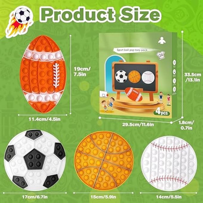 QETRABONE 4 Pcs Fidget Toys, Sports Push Bubble Pop Fidget Sensory Toy Football Basketball Baseball Rugby, Squeeze Toys Set for ADHD Autism Stress Relief Toy Gift - Image 2