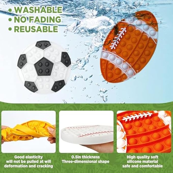 QETRABONE 4 Pcs Fidget Toys, Sports Push Bubble Pop Fidget Sensory Toy Football Basketball Baseball Rugby, Squeeze Toys Set for ADHD Autism Stress Relief Toy Gift - Image 3