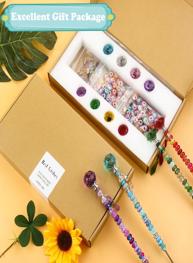 UFU 192 Pcs Beaded Garden Stakes Kit - DIY Fairy Wand Garden Stake Beads Kit with 8 Colorful Crystal Stopper Tops 8 Threaded Rods 8 Crystal Charms & 158 Round Beads for Garden Craft Decoration Supplies - Image 4