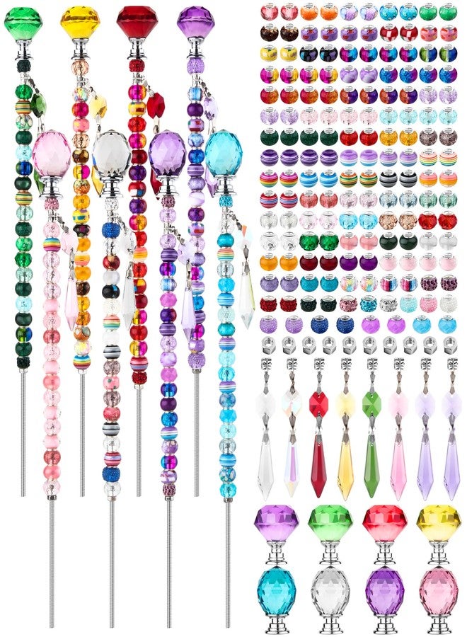 UFU 192 Pcs Beaded Garden Stakes Kit - DIY Fairy Wand Garden Stake Beads Kit with 8 Colorful Crystal Stopper Tops 8 Threaded Rods 8 Crystal Charms & 158 Round Beads for Garden Craft Decoration Supplies - Image 1