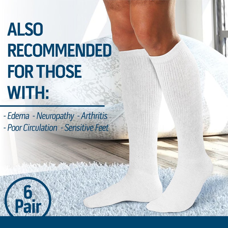 Diamond Star 6 Pairs Diabetic Knee High Socks for Men â€“ Over the Calf Cotton Socks, Non-Binding Comfortable Fit â€“ Menâ€™s Shoe Size 9â€“12 (6 Pairs White) - Image 3