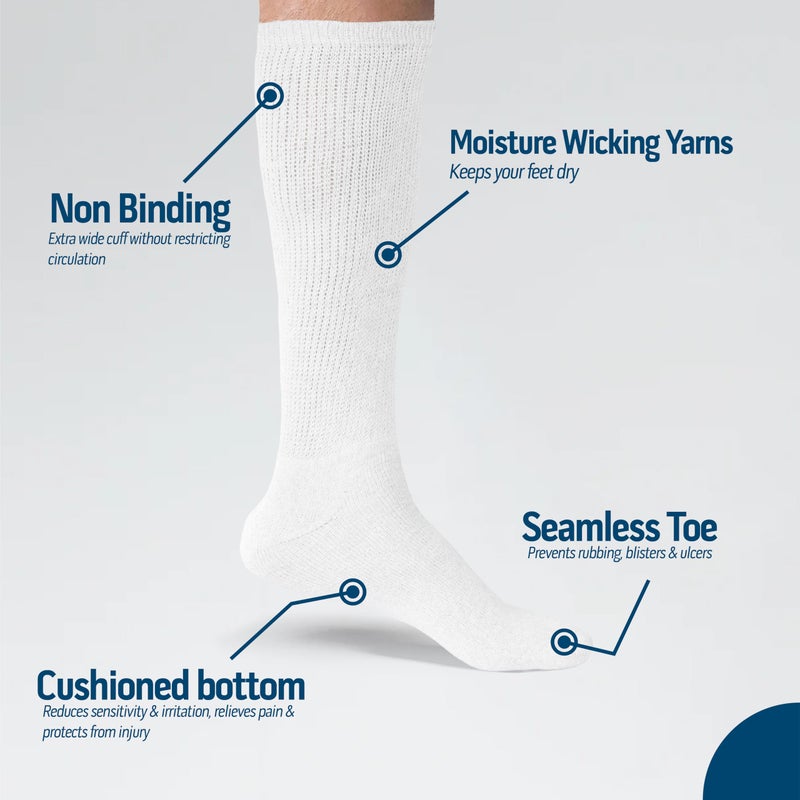 Diamond Star 6 Pairs Diabetic Knee High Socks for Men â€“ Over the Calf Cotton Socks, Non-Binding Comfortable Fit â€“ Menâ€™s Shoe Size 9â€“12 (6 Pairs White) - Image 4