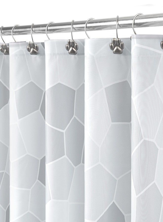 Sunlit Design Black Cat Silhouette and Gray Mosaic Fabric Shower Curtain. Grey and White - Image 2