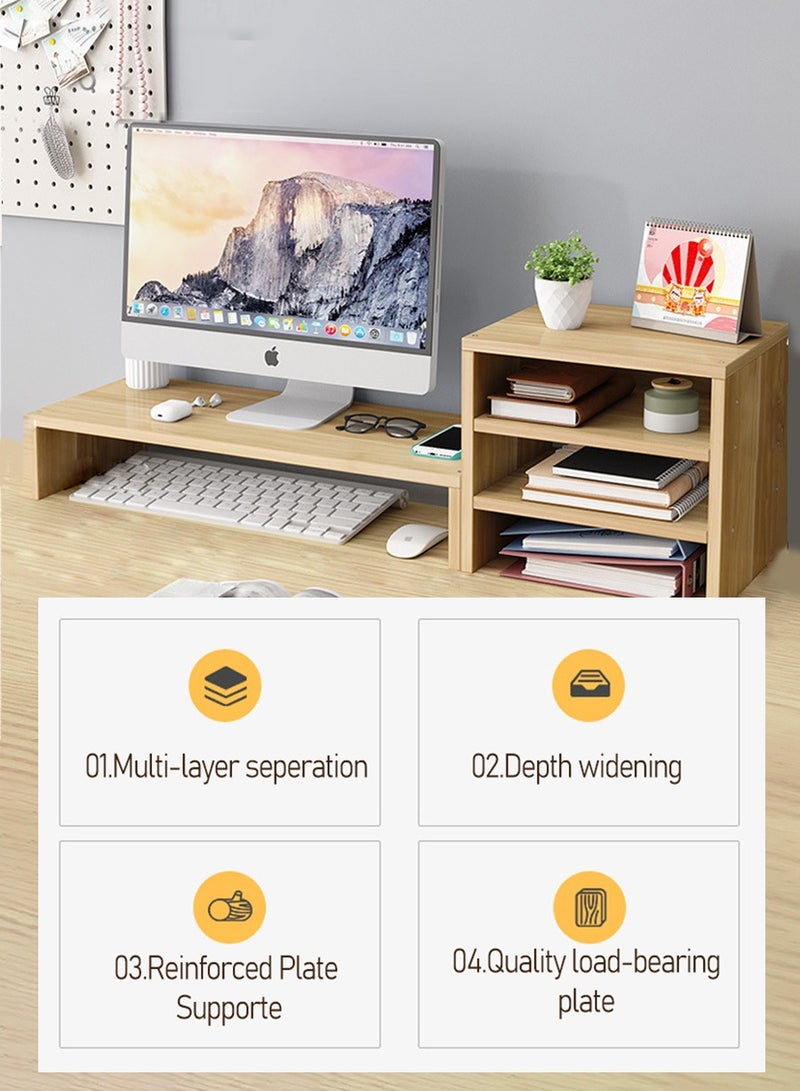 BEIRUI Single Tier Computer Organizer + 3 Tier Storage Cabinet, Computer Monitor Stand, Storage Organizer, Space Saving Laptop Stand for Home and Office, Density Wood Panel Material ﻿ - Image 4