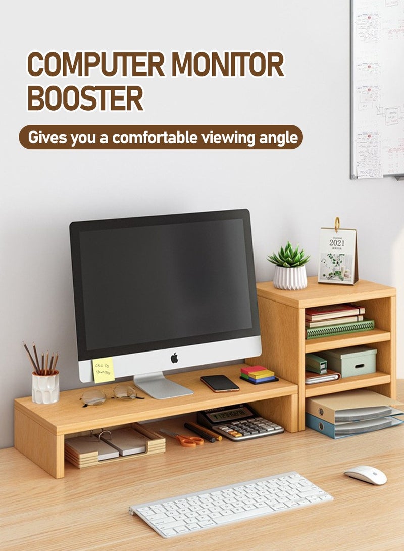 BEIRUI Single Tier Computer Organizer + 3 Tier Storage Cabinet, Computer Monitor Stand, Storage Organizer, Space Saving Laptop Stand for Home and Office, Density Wood Panel Material ﻿ - Image 2